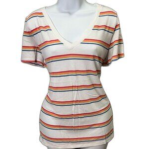 PINK Victoria's Secret Women's Size L White Rainbow Striped T-Shirt Tee